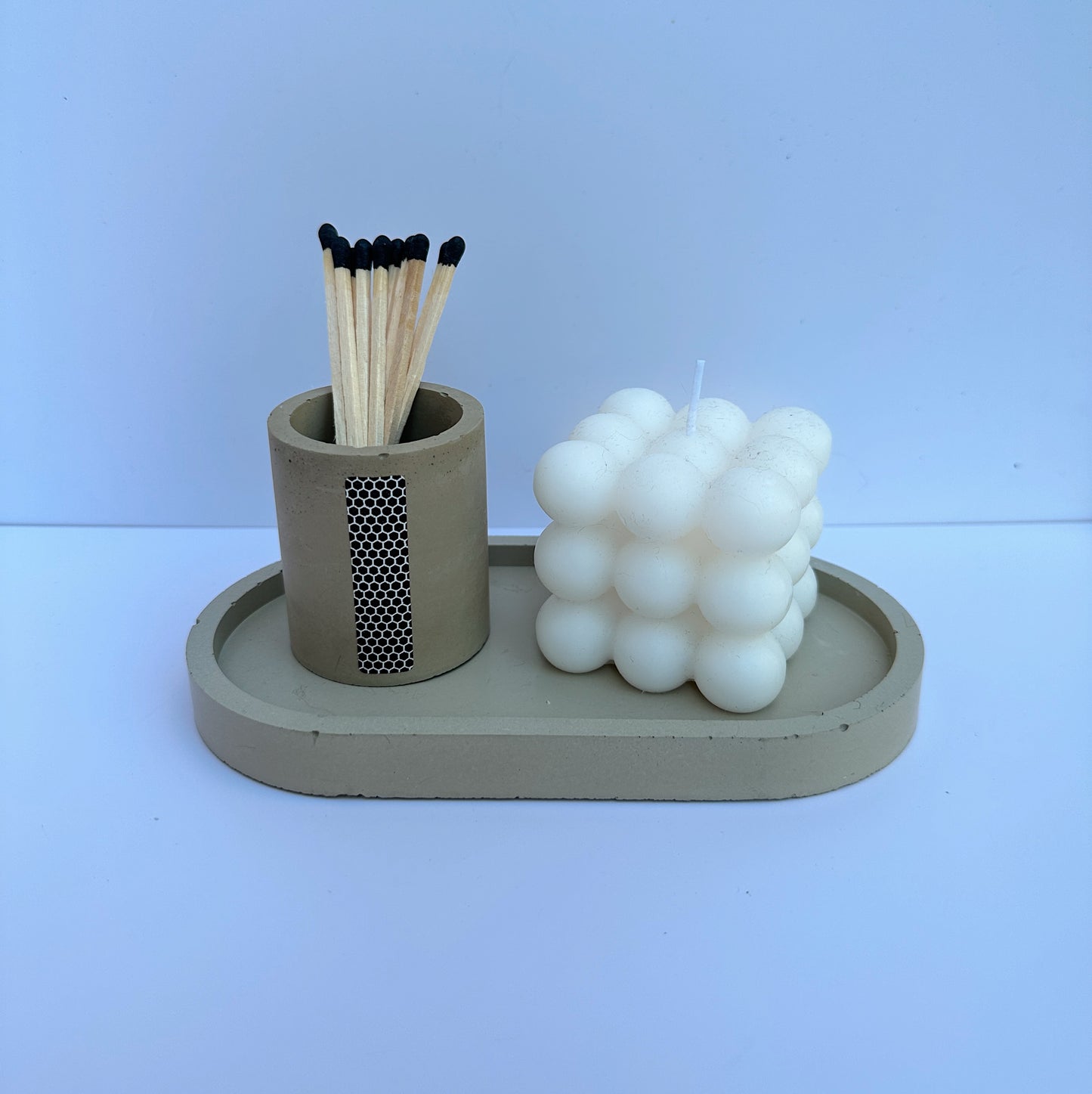 Round Match Stick Set | Concrete Match Stick Holder