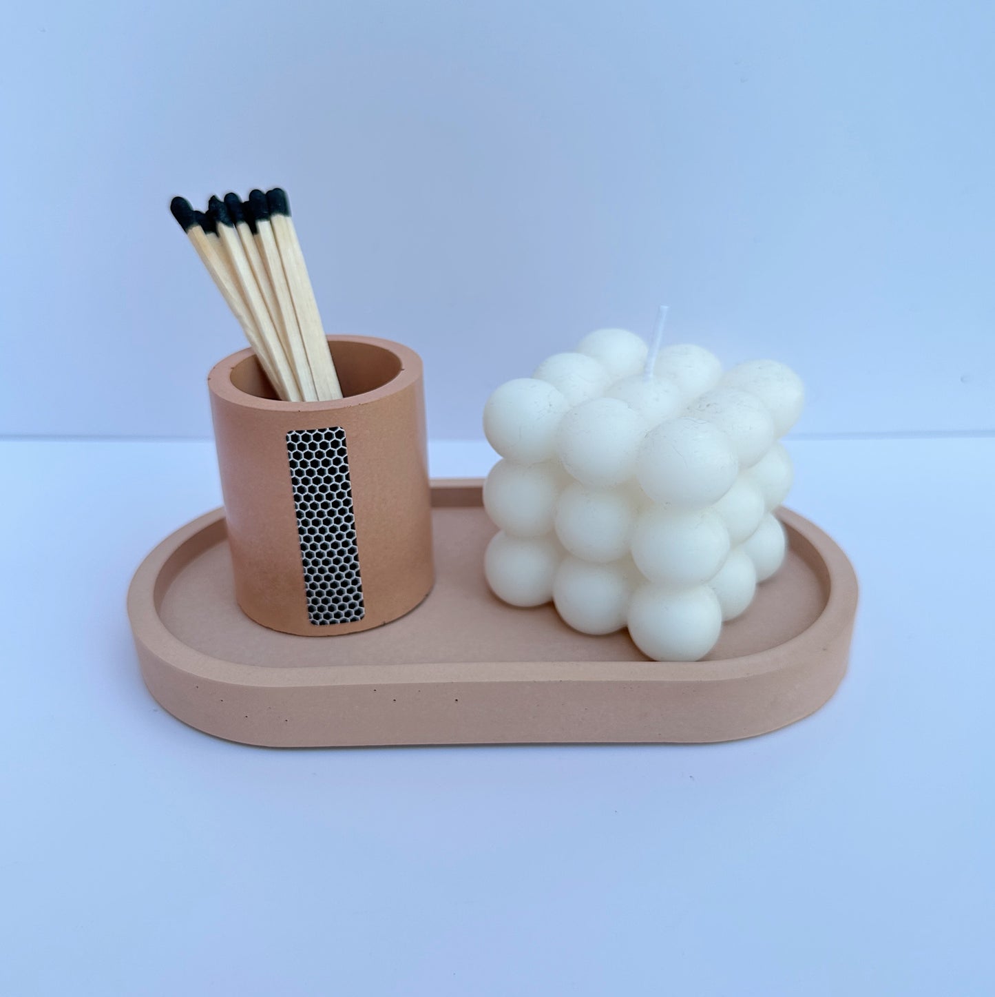 Round Match Stick Set | Concrete Match Stick Holder